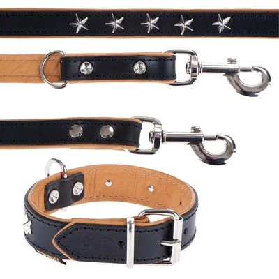 Heim Set: Hondenriem Stars + Leren Halsband Stars - Afbeelding 3